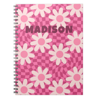 Cuaderno Personalized Retro Groovy Pink Daisy Flower Hippie