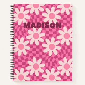 Cuaderno Personalized Retro Groovy Pink Daisy Flower Hippie