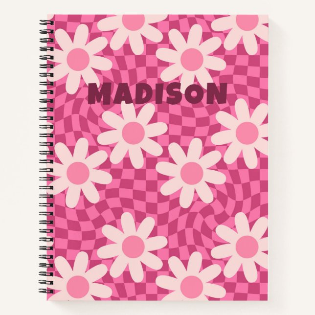 Cuaderno Personalized Retro Groovy Pink Daisy Flower Hippie (Anverso)