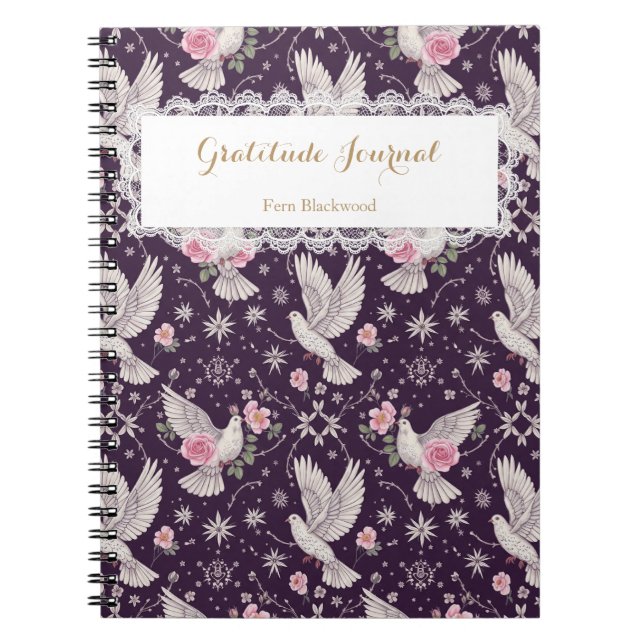 Cuaderno Personalized Romantic Maximalist Dove and Rose (Frente)