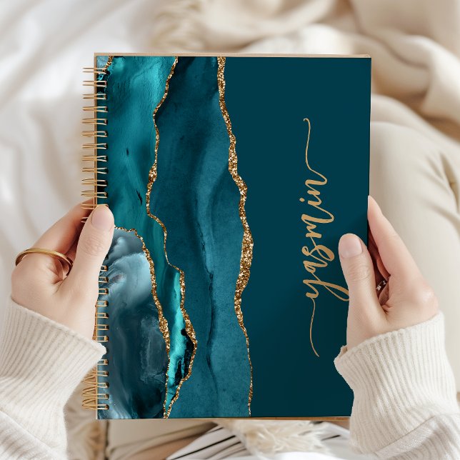 Cuaderno Personalized Signature Teal Blue Gold Agate (Subido por el creador)