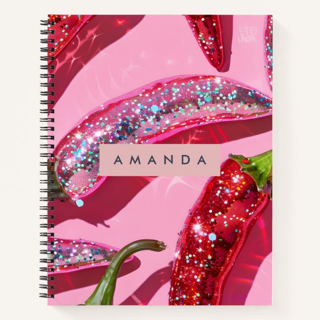Cuaderno Personalized Sparkling Hot Pink Glitter Chili (Anverso)