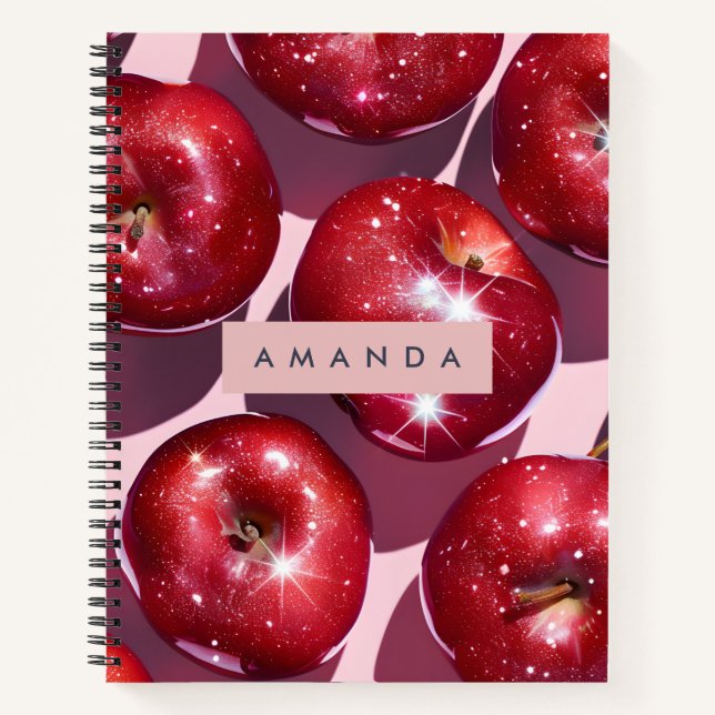 Cuaderno Personalized Sparkling Red Apple Pink Background (Anverso)