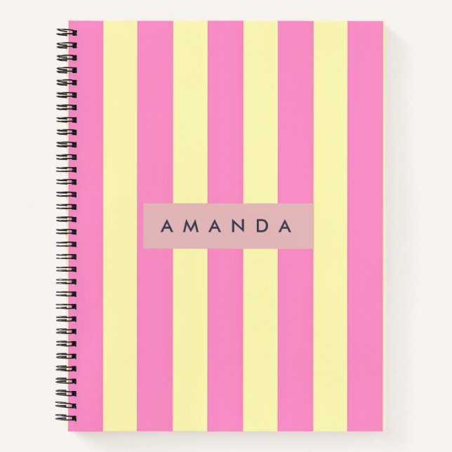Cuaderno Personalized Sweet Pastel Pink and Yellow Stripe (Anverso)