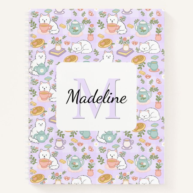 Cuaderno Personalized Tea & Bookish Cats Pastel Name (Anverso)