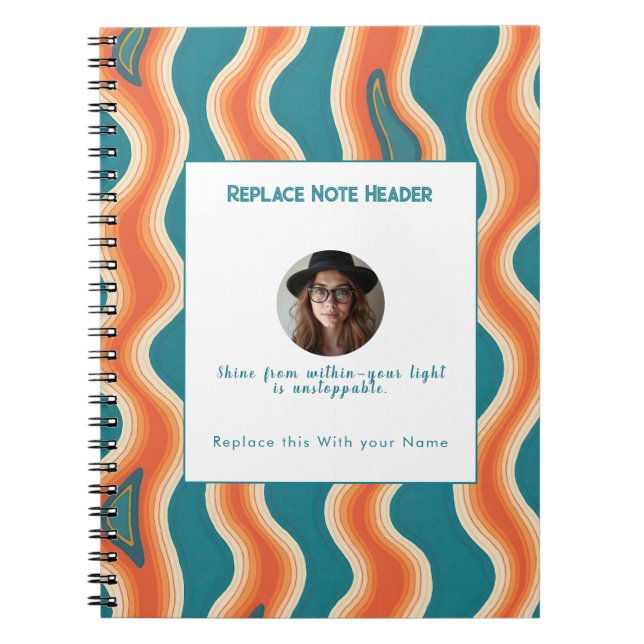 Cuaderno Personalized Teal and Orange Wave Patterned  (Frente)