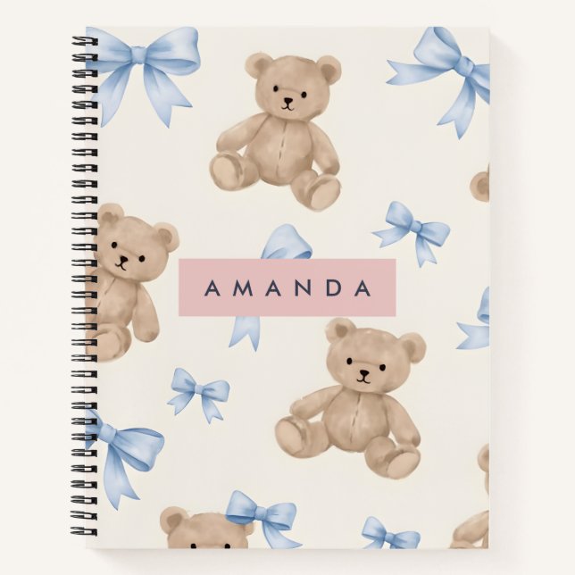 Cuaderno Personalized Teddy Bear & Blue Bow Pattern (Anverso)