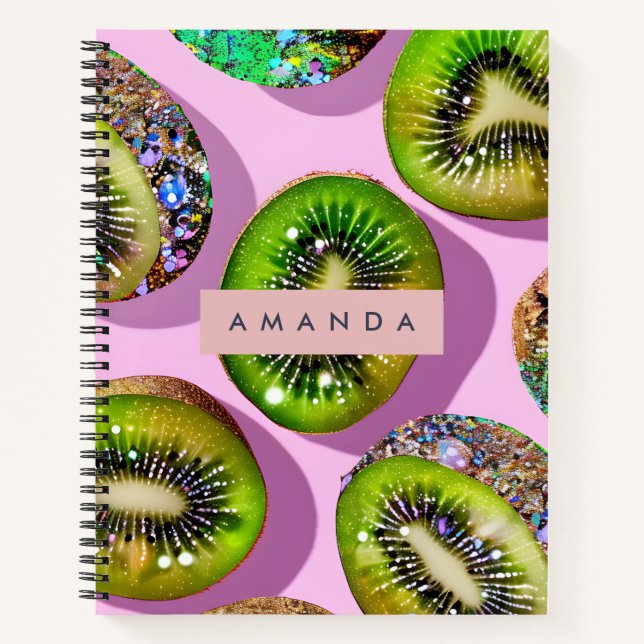 Cuaderno Personalized Vibrant Glitter Kiwi Pop Art Design (Anverso)