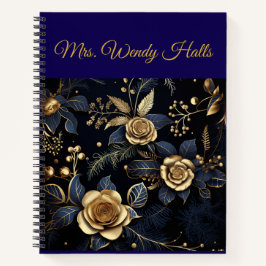 Cuaderno Personalized Vintage Navy Blue and Gold Christmas
