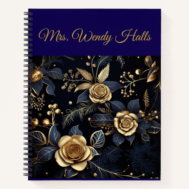 Cuaderno Personalized Vintage Navy Blue and Gold Christmas  (Anverso)