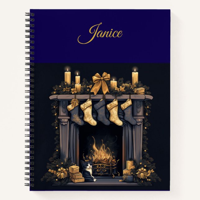 Cuaderno Personalized Vintage Navy Blue and Gold Christmas  (Anverso)