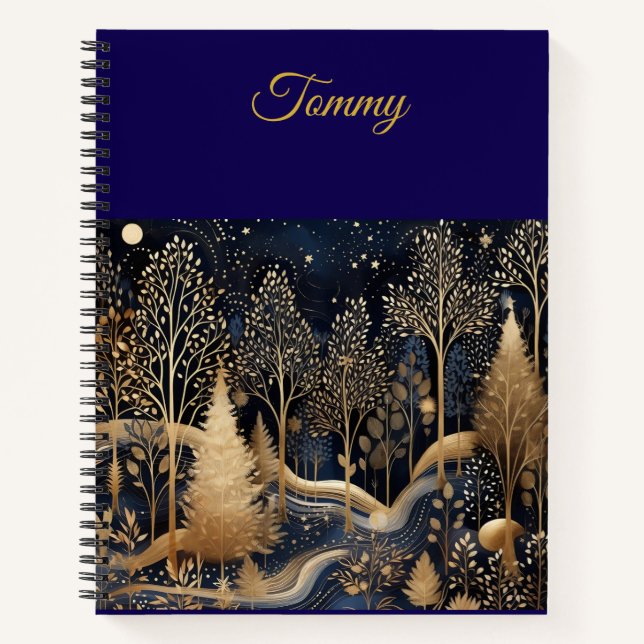 Cuaderno Personalized Vintage Navy Blue and Gold Christmas  (Anverso)
