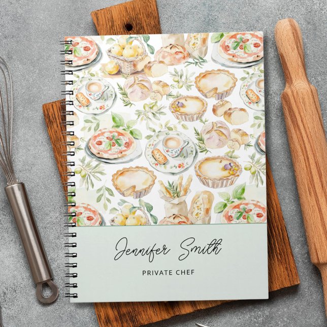 Cuaderno Personalized Watercolor Mediterranean Food Pattern (In situ)
