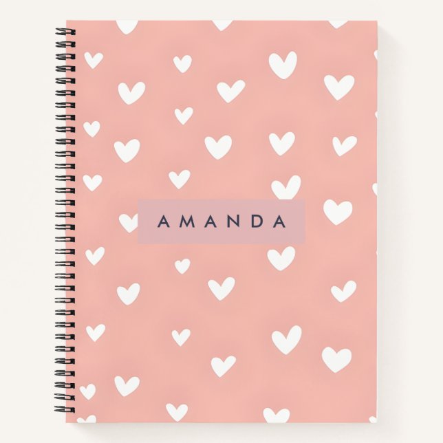 Cuaderno Personalized White Heart Pattern on Blush  (Anverso)