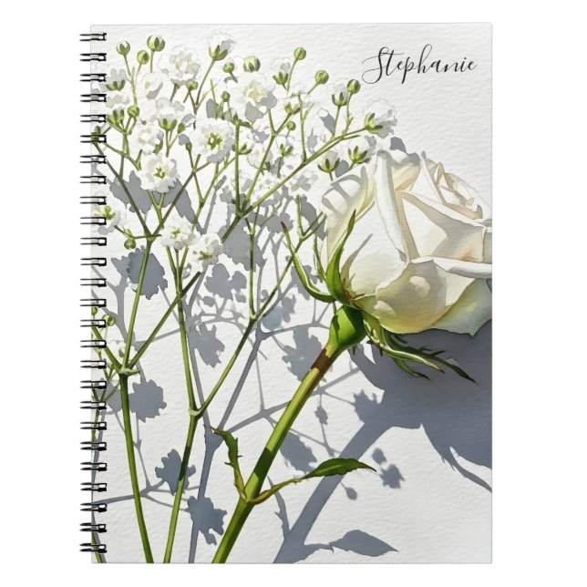 Cuaderno Personalized White Rose Floral Journal Notebook (Frente)