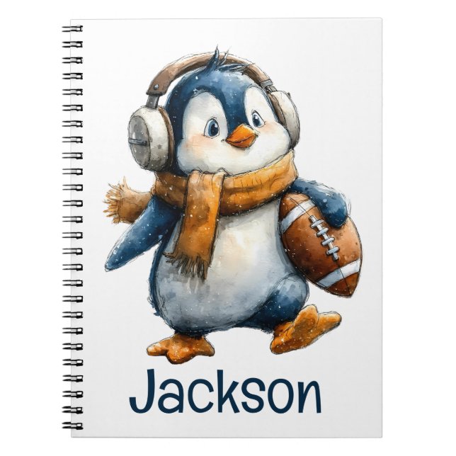 Cuaderno Personalized Winter Penguin Football Kid (Frente)