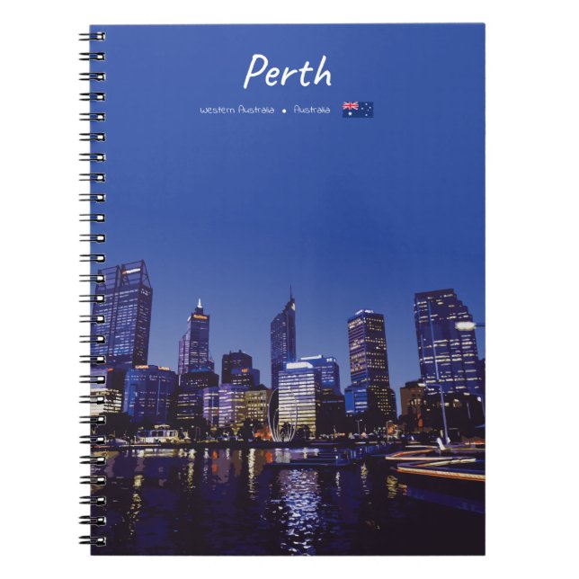 Cuaderno Perth, Australia - Horizonte de la ciudad de noche (Frente)