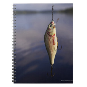 Cuaderno pesca de señuelo delante del agua