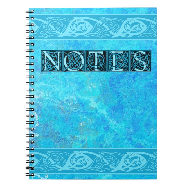 Cuaderno Pescado celta de Knotwork en azul (Frente)