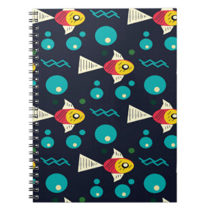 Cuaderno Pescado colorido con olas en el mar. Geometría par