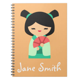 Cuaderno Pescado de melocotón rosa Muñecas japonesas Kokesh