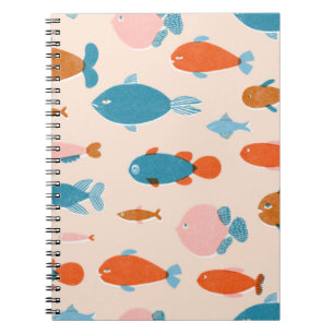 Cuaderno Pescado retro: Patrón de estilo Risograph