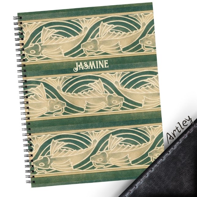 Cuaderno Pescado verde azulado de Art Nouveau con nombre pe (Subido por el creador)