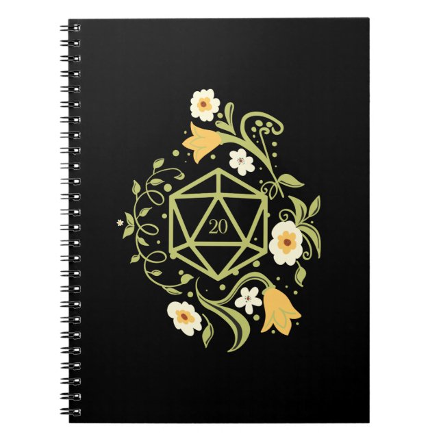 Cuaderno Pestaña de flores y plantas drusas D20 dados RPG (Frente)