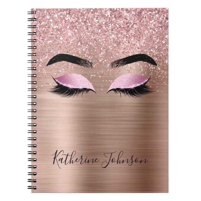 Cuaderno Pestañas con Brillo Dorado Glam Monograma Belleza (Frente)