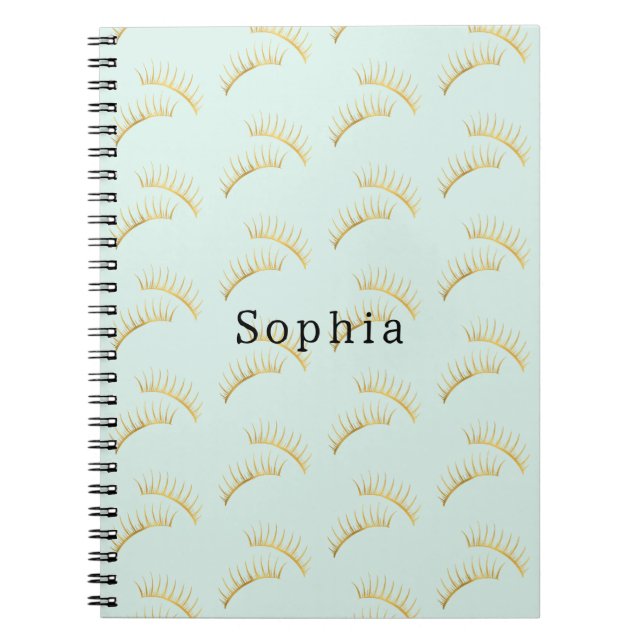 Cuaderno Pestañas doradas menta (Frente)