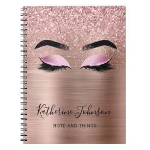 Cuaderno Pestañas Glitter Rosa Glam Monograma de Belleza