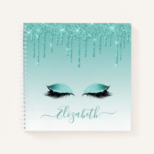 Cuaderno Pestañas Glitter Teal Modernas Tendenciosas Elegan