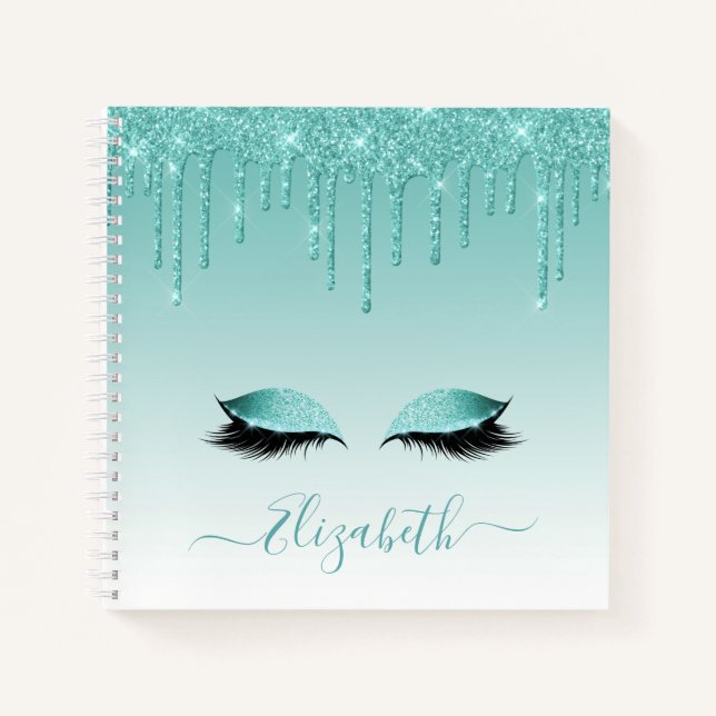 Cuaderno Pestañas Glitter Teal Modernas Tendenciosas Elegan (Anverso)