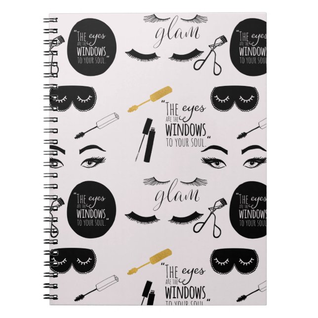 Cuaderno Pestañas Negro Oro Glam Cumpleaños (Frente)