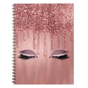 Cuaderno Pestañas Pink Drips con brillo en Rosa Dorado