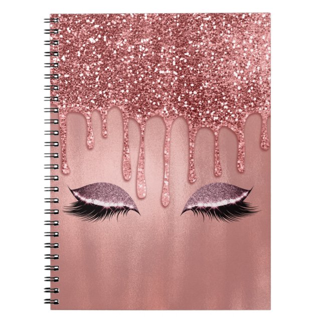 Cuaderno Pestañas Pink Drips con brillo en Rosa Dorado (Frente)