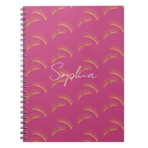 Cuaderno Pestañas Postizas Rosa Dorado Femeninas