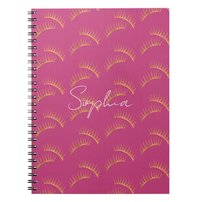 Cuaderno Pestañas Postizas Rosa Dorado Femeninas (Frente)