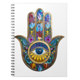 Cuaderno Pétalos Coloridos Hojas Hamsa Zafiro Tercer Ojo