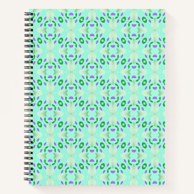 Cuaderno Pétalos de flores geométricas verdes y púrpura (Anverso)