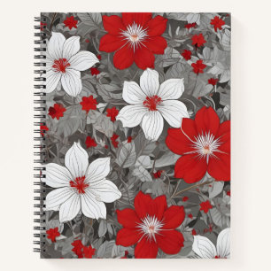 Cuaderno Pétalos Rojos y Blancos sobre Plata