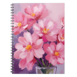 Cuaderno Pétalos rosados floreciendo Pintura de flores ac
