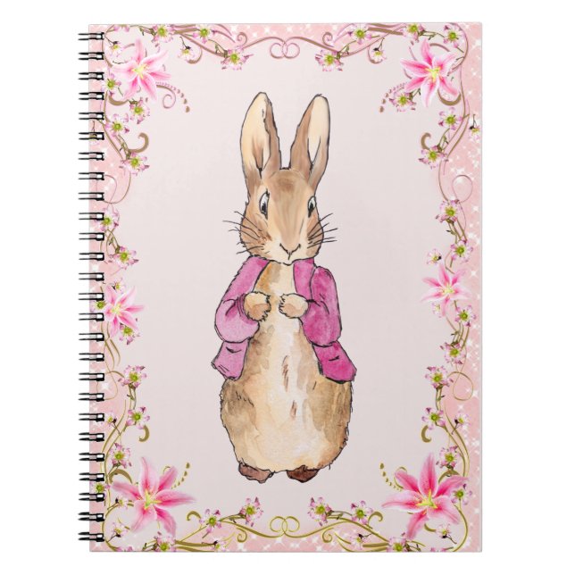 Cuaderno Peter el conejo chaqueta rosa marco floral (Frente)