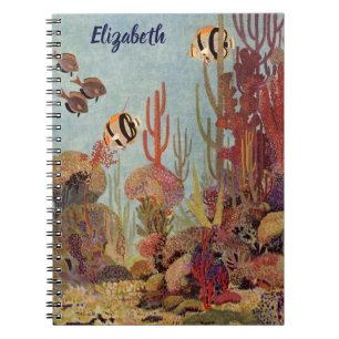Cuaderno Pez ángel en coral, pez tropical vintage en océano