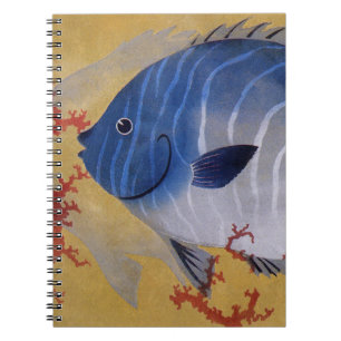 Cuaderno Pez Azul Tropical Vintage Coral Marino Vida Oceáni