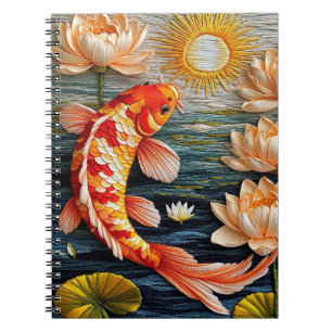 Cuaderno 🐟 Pez Koi Loto Floral Zen Japonés Arte Acuático