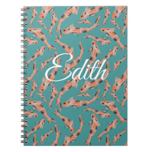 Cuaderno Pez Koi Naranja Acuarela Turquesa Personalizado