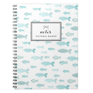 Cuaderno Pez Patrón Acuarela Azul Pastel Personalizado