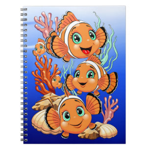 Cuaderno Pez payaso Dibujo animado lindo Familia Submarino