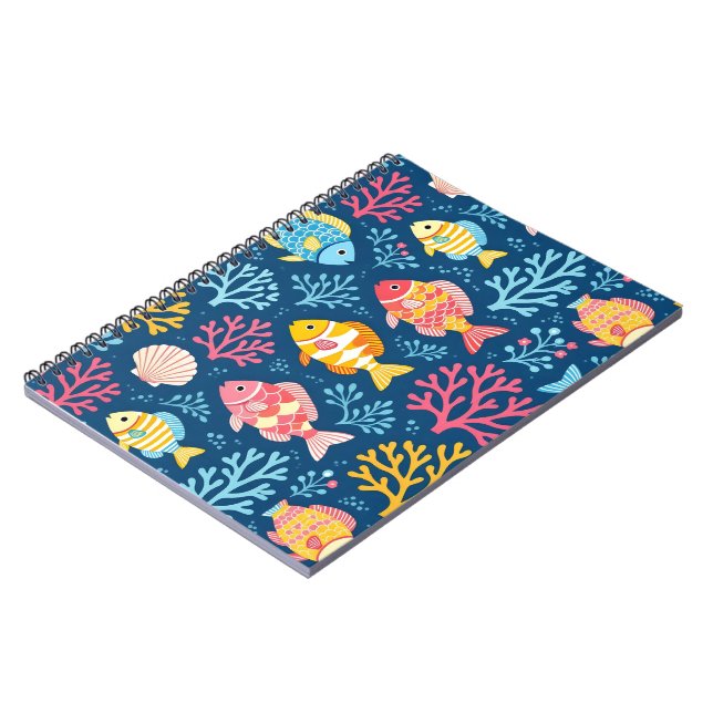 Cuaderno Pez y coral azul náutico (Lado Izquierdo)